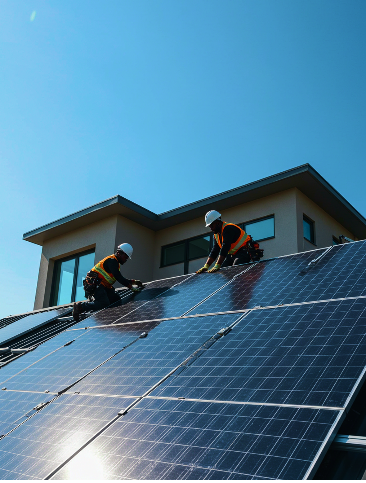 Solar panels at sunset